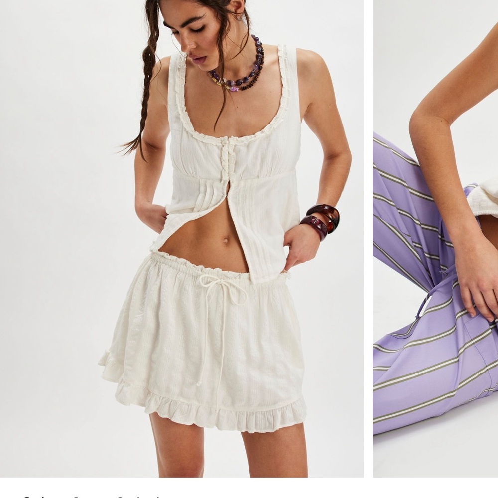 Free People White Ruffle Trim Sleep Set